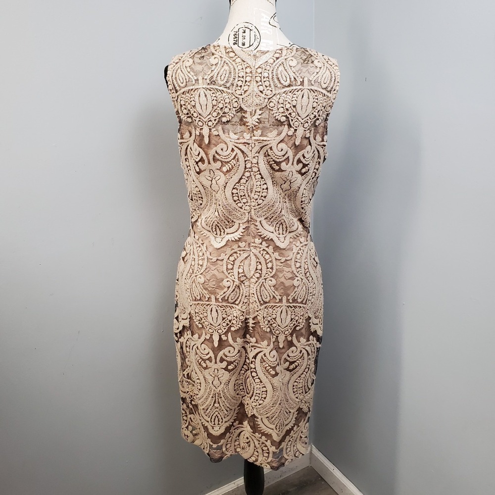 Calvin Klein Cocktail Dress Womens 10 Brown Embroidered Lace Overlay Back Zip - Picture 2 of 9